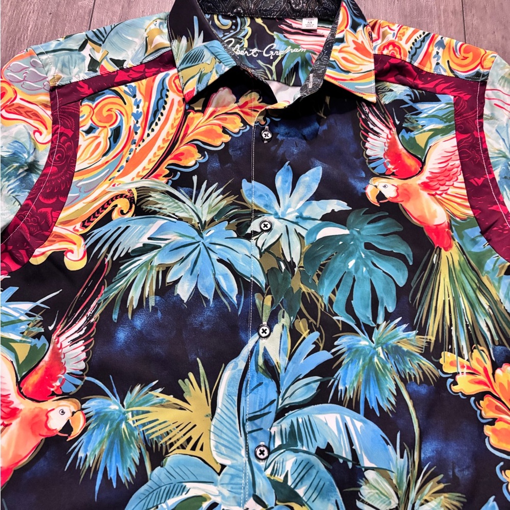 Robert Graham Men's Tropical Parrot Shirt - Blue and Red